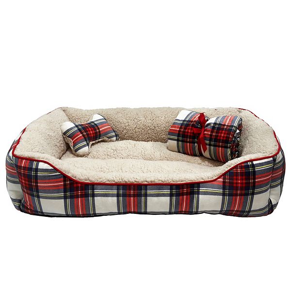 Kenwood Holiday Cuddler Pet Bed Gift Set - Red Multi Plaid