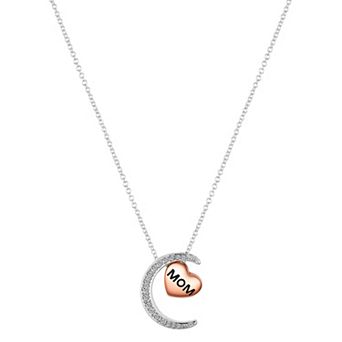Brilliance Fine Silver Plated Crystal Moon & Heart "Mom" Pendant Necklace