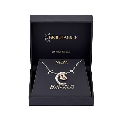 Brilliance Fine Silver Plated Crystal Moon & Heart "Mom" Pendant Necklace