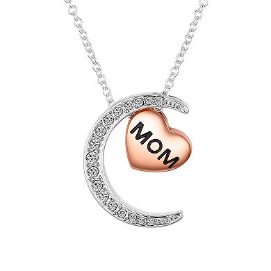 Brilliance Fine Silver Plated Crystal Moon & Heart "Mom" Pendant Necklace