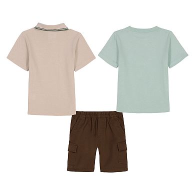Baby & Toddler Boy Kids Headquarters 3-pc. Tipped Polo, Dinosaur Graphic Tee & Twill Cargo Shorts Set