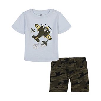 Baby & Toddler Boy Kids Headquarters Slub Jersey Airplane Graphic Tee & Camo Twill Cargo Shorts Set