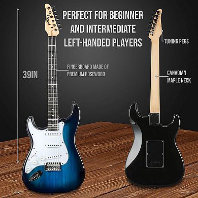 Lyxpro Cs 39” Left Handed Electric Guitar Kit For Beginner W/amp Cable, 6 Picks & Guide
