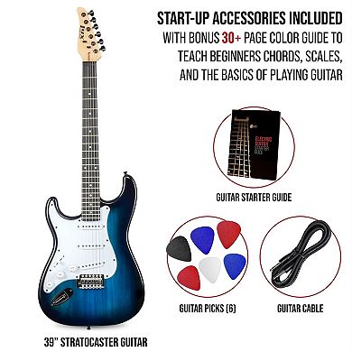 Lyxpro Cs 39” Left Handed Electric Guitar Kit For Beginner W/amp Cable, 6 Picks & Guide