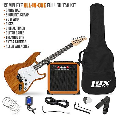 LyxPro 39" Electric Guitar Kit Bundle w 20W Amp, Tuner, Strings, Picks, Strap & Case (Retro Purple)
