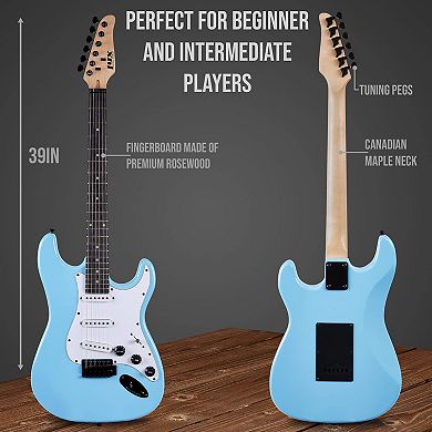 LyxPro 39" Electric Guitar Kit Bundle w 20W Amp, Tuner, Strings, Picks, Strap & Case (Retro Purple)