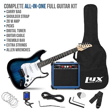 LyxPro 39" Electric Guitar Kit Bundle w 20W Amp, Tuner, Strings, Picks, Strap & Case (Retro Purple)