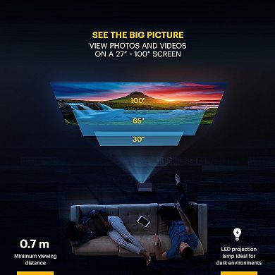 Kodak Flik X1 100” Mini Projector, Portable Pico Projector With Remote & 2w Speakers
