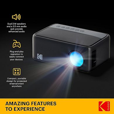 Kodak Flik X1 100” Mini Projector, Portable Pico Projector With Remote & 2w Speakers