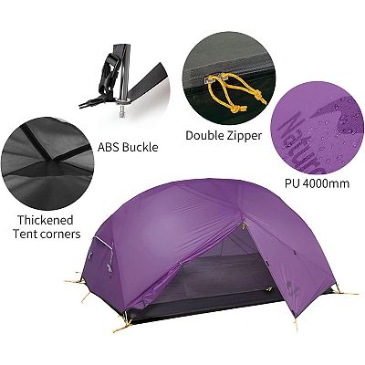 Naturehike Mongar 2 Person Backpacking Tent 3 Season Camping Ultralight Lightweight Tent Double Layer Free Standing Tent for Camping Hiking Cycling