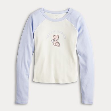 Juniors' Threads of Luxx Center of Attention Long Sleeve Tee