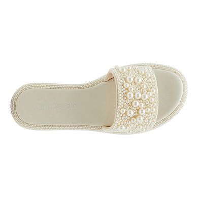 madden girl Amorre Women's Embellished Pearl Slides