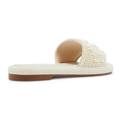 madden girl Amorre Women's Embellished Pearl Slides