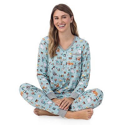 Women s Cuddl Duds Cozy Long Sleeve Henley Pajama Top and Pajama Pants Set