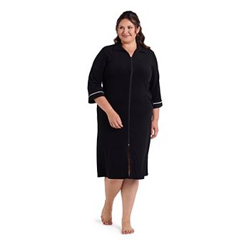 Plus Size Miss Elaine Essentials Terry Long Zip Robe