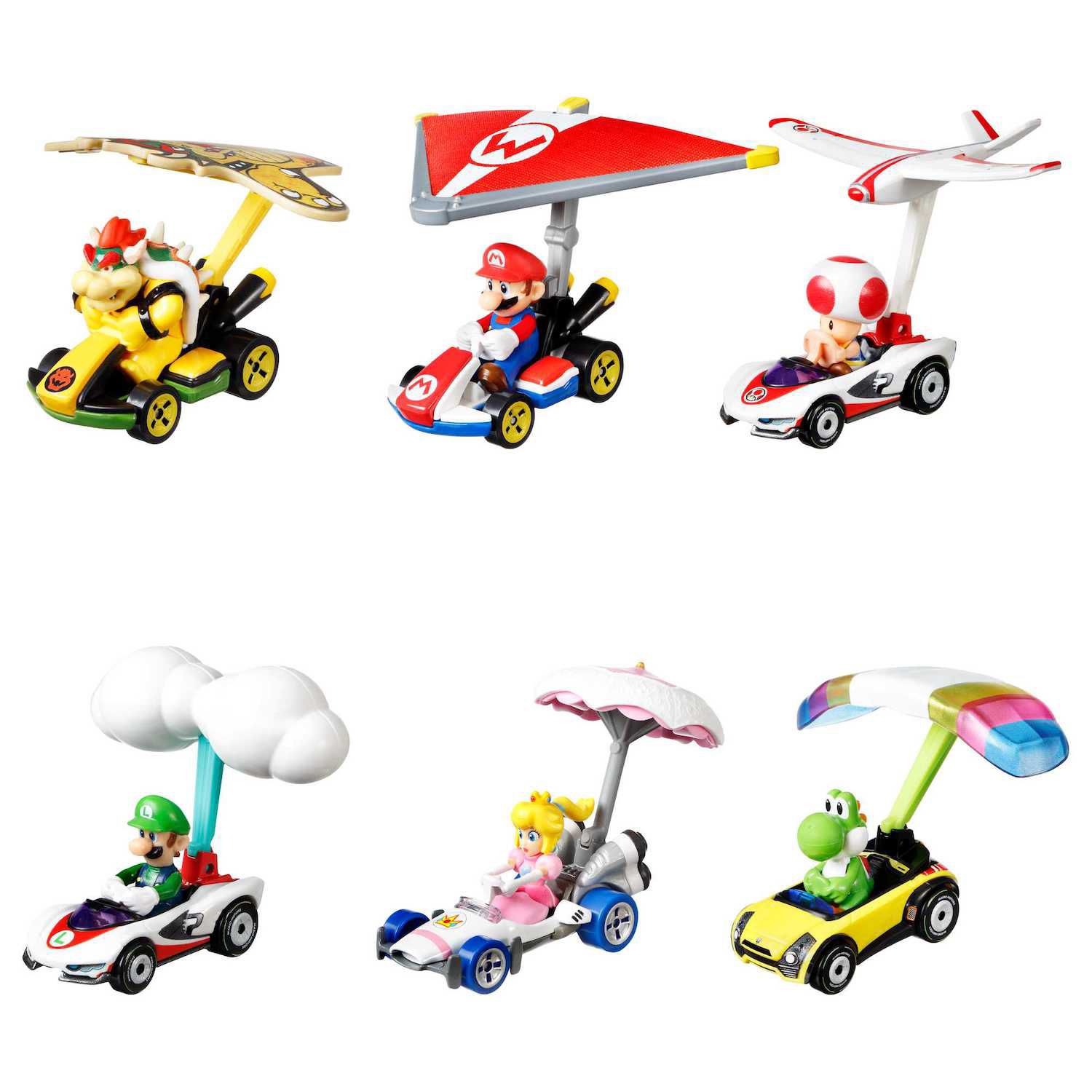 Hot Wheels Mario Kart Vehículo de Juguete Toad P-Wing con Plane Glider