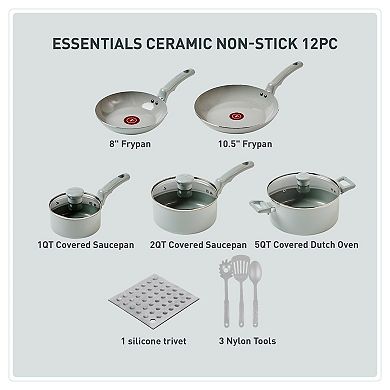 T-Fal Essentials 12-Piece Non-Stick Ceramic Pots & Pans Cookware Set
