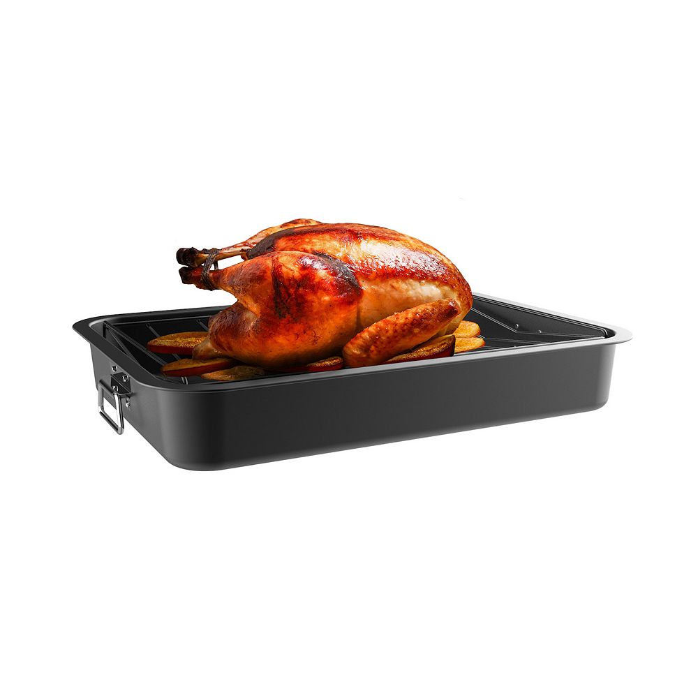 Classic Cuisine Roasting Pan with Angled Rack-Nonstick Oven Roaster & Removable Tray