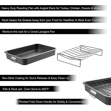 Classic Cuisine Roasting Pan with Angled Rack-Nonstick Oven Roaster & Removable Tray