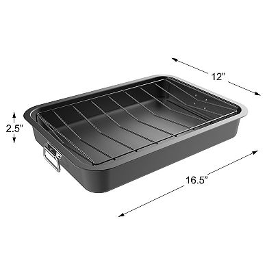 Classic Cuisine Roasting Pan with Angled Rack-Nonstick Oven Roaster & Removable Tray
