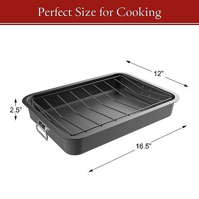 Classic Cuisine Roasting Pan with Angled Rack-Nonstick Oven Roaster & Removable Tray