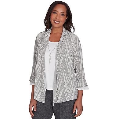 Petite Alfred Dunner Two-in-One Sheer Flutter Sleeve Top