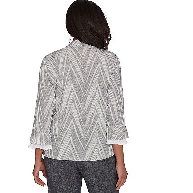 Petite Alfred Dunner Two-in-One Sheer Flutter Sleeve Top