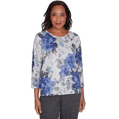 Petite Alfred Dunner Watercolor Floral Shimmer Top