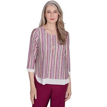 Petite Alfred Dunner Metallic Stripe Top with Detachable Necklace
