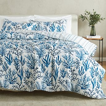 Madelinen® Reversible Solid / Print Down Alternative Comforter Set with Shams