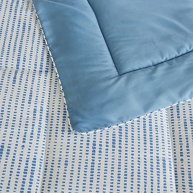 Madelinen® Reversible Solid Blue / Print Down Alternative Comforter Set with Shams