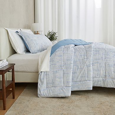 Madelinen® Reversible Solid Blue / Print Down Alternative Comforter Set with Shams