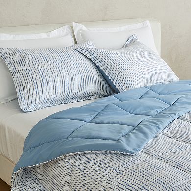 Madelinen® Reversible Solid Blue / Print Down Alternative Comforter Set with Shams
