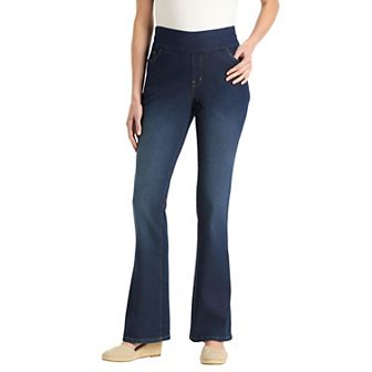 Woman Within Plus Size Petite Pull-On Bootcut Gap-Free Stretch Denim Jeans