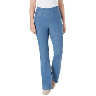 Woman Within Plus Size Petite Pull-On Bootcut Gap-Free Stretch Denim Jeans