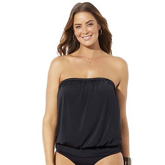 Swimsuits For All Women's Plus Size Bandeau Blouson Tankini Top