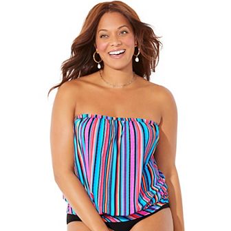 Swimsuits For All Women's Plus Size Bandeau Blouson Tankini Top