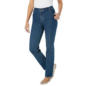Woman Within Plus Size Petite Straight-Leg Stretch Denim Five-Pocket Jeans