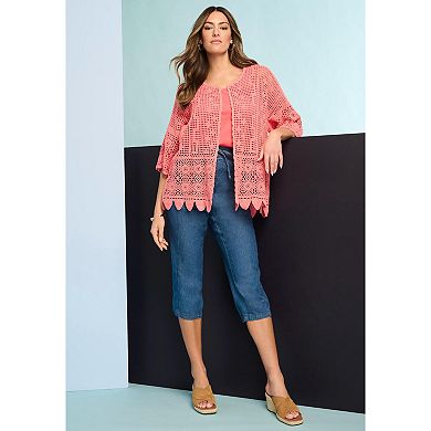 Roaman's Women's Plus Size Chambray Wide Leg Capri Pant