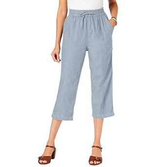 Roaman's Women's Plus Size Plus Size Chambray Wide Leg Capri Pant