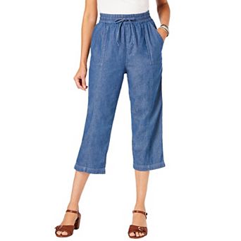 Roaman's Women's Plus Size Plus Size Chambray Wide Leg Capri Pant