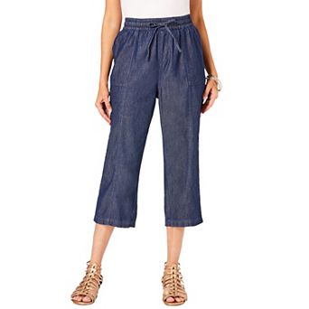 Roaman's Women's Plus Size Plus Size Chambray Wide Leg Capri Pant