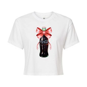 Juniors' Coca-Cola Bottle Bow Cropped Tee