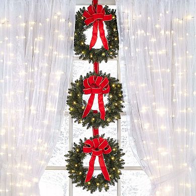 BrylaneHome Set Of 3 Cordless Pre-Lit Mini Christmas Wreaths