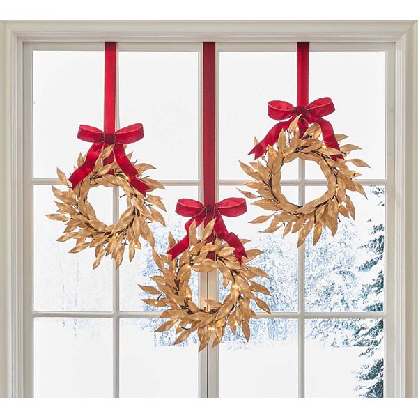 BrylaneHome Set Of 3 Cordless Pre-Lit Mini Christmas Wreaths