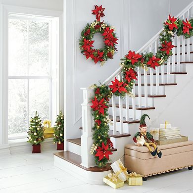Brylanehome 6' Pre-lit Poinsettia Garland