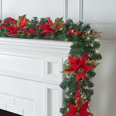 Brylanehome 6' Pre-lit Poinsettia Garland