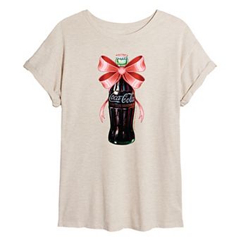 Juniors' Coca-Cola Bottle Bow Oversized Tee