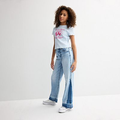Girls 6-20 SO® High Rise Two Tone Denim Wide Leg Jeans in Regular