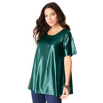Roaman's Women's Plus Size Metallic Swing Tee